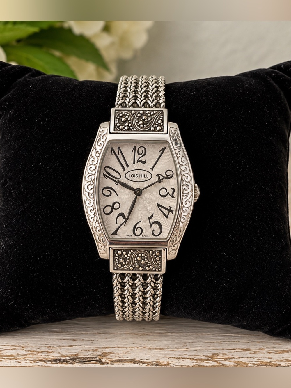 Lois Hill Swiss Made Tonneau Watch Woven Bracelet Ref LH-0071 5ATM